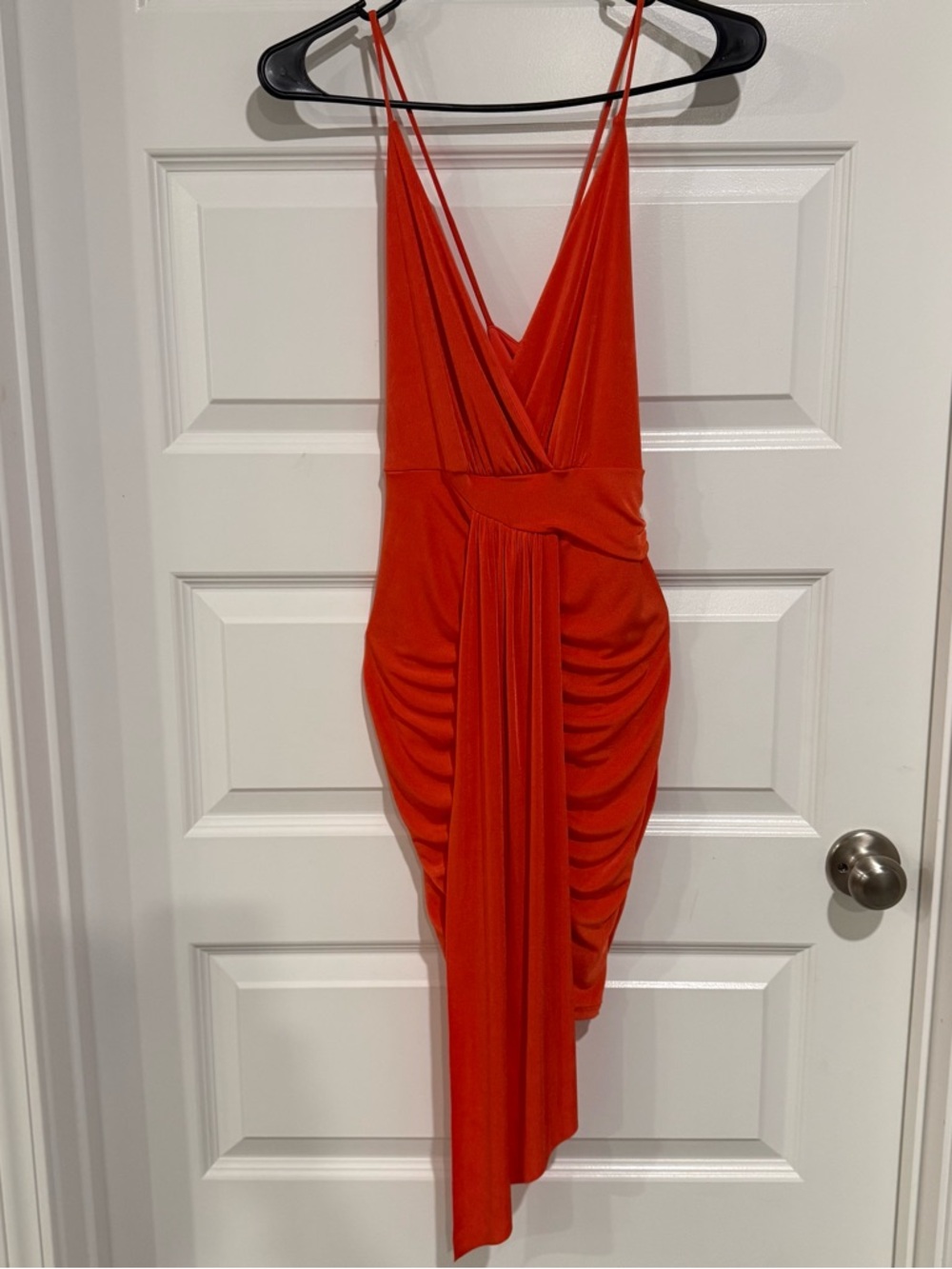 Orange Ruched Bodycon Midi Dress